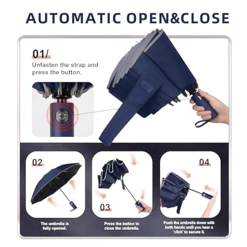 ZEPHAGUARD 10-Rib Compact Reverse Auto Open/Close Umbrella, High Windproof, Sturdy Fiberglass Frame & Durable Premium Handle, Ideal for Car & Backpack Use(Navy blue) — view 3