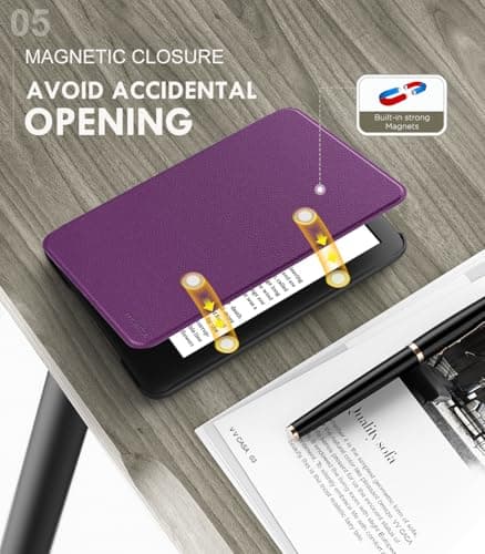 MoKo Case for 6" Amazon Kindle Basic 11th Gen 2024/2022,Lychee Deep Purple — view 5