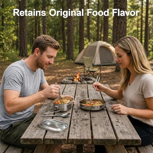 Mess Tins For Camping, 6 pieces Camping Cooking Set Stainless Steel Camping Pan Set - Foldable Outdoor Cookware Set Withcamping Frying Pan, Mess Tin, Cutlery - Ideal for Outdoor Adventures — view 4