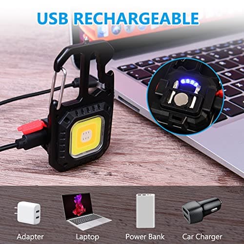 URAQT Mini LED COB Flashlight, 1000 Lumens 500mAh 7 Light Mode Upgraded Handheld Keychain Torch, Work Multifunctional Emergency LED Keyring Flashlight Rechargeable with Window Breaker Bottle Opener — view 5