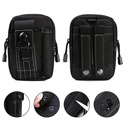 flintronic Tactical Waist Bags, Universal Outdoor Waist Pack| Molle EDC Pouch + Outdoor Hook | Utility Gadget Waist Bag with Cell Phone Holster for Sports, Hiking, Camping, Traveling (Black) — view 5