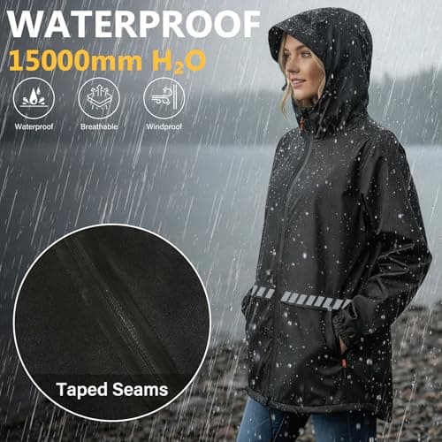 WUDEUI Waterproof Rain Jacket for Women, Lightweight Packable Raincoat with Hood for Outdoor Golf Hiking Travel Windbreaker — view 3