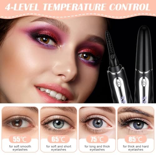 LOPHE Heated Eyelash Curler, 4-Temperature Settings with Fast Heating, USB Rechargeable Automatic Shut-Off Safety, Travel-Friendly Lash Curling Tool for Home & Travel, Black — view 4