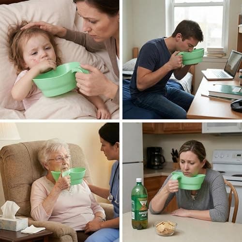 Vomit Bowl with Easy-Grip Handle - 800ml Emesis Basin - Contoured Bedside Sick Bucket for Kids, Adults, Pregnancy Morning Sickness, and Motion Sickness (Green) — view 4