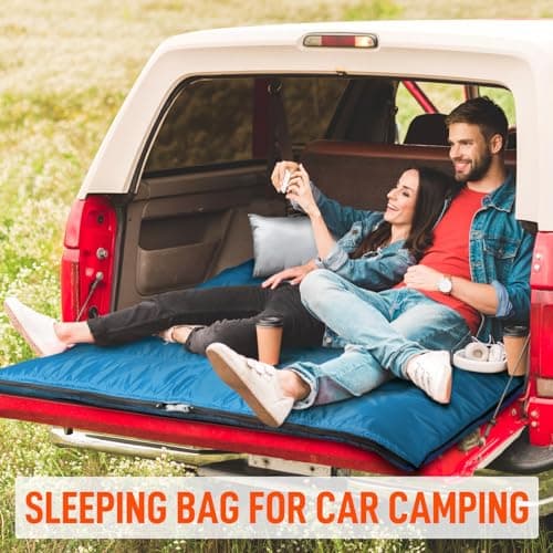 MEREZA Double Sleeping Bag for Adults Mens with Pillow, XL Queen Size Two Person Sleeping Bag for All Season Camping Hiking Backpacking 2 Person Sleeping Bags for Cold Weather & Warm (BLUE) — view 6
