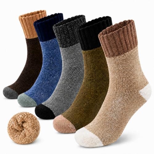 Fjquamitix 5 Pairs Thermal Socks For Men Thick Winter Warmth Wool Socks