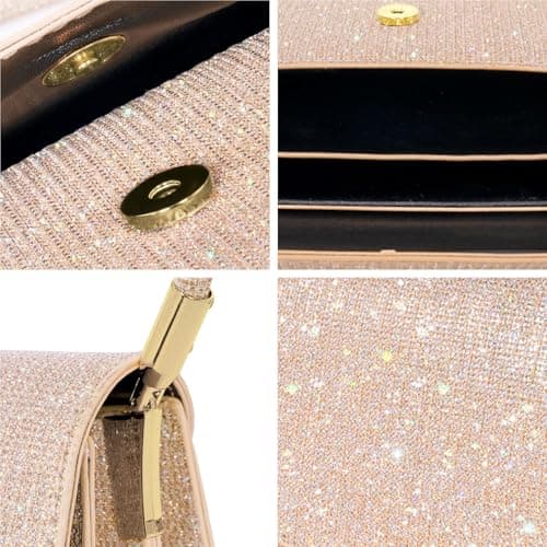 Toptime Women's Clutches, Sparkling Envelope Handbags for Women with Handle, Small Glitter Sequins Rose Gold Clutch Bag with 2 Compartments, Elegant Evening Bag for Prom, Wedding, Dating, Party — view 6