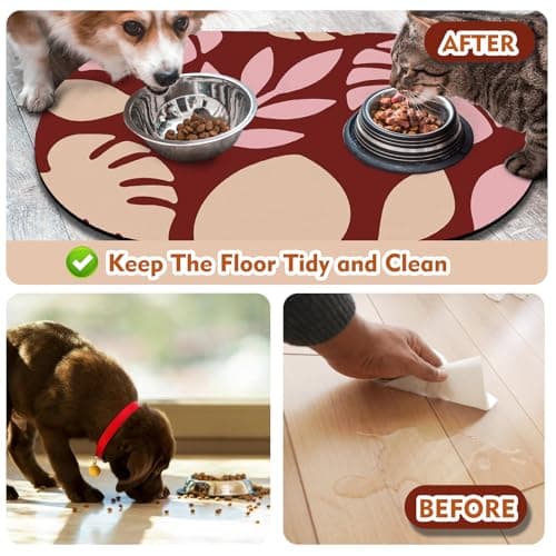 Easy Clean Dog Bowl Mat, 51x30.5 cm Absorbent Dog Feeding Mat for Dogs and Cats, Stain-Resistant Cat Mats for Food Bowls, Avoid Water Spilling Feeding Mat for Pet, Red Leaf — view 5