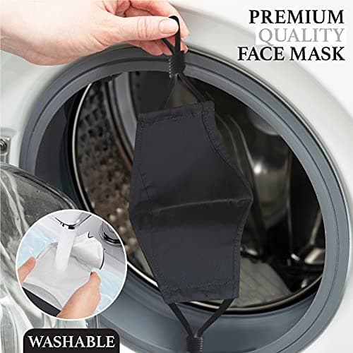 Cotton Face Mask 5 Pack | Handmade in UK Washable Reusable with Nose Wire | Filter Pocket | Adjustable Ear Loops | 3 Layers Cloth Face Masks for Women Men — view 4