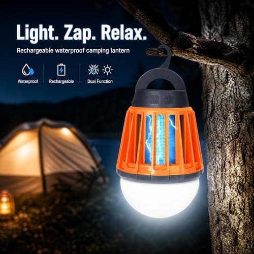 Yeepoo Camping Lantern & Mosquito Killer Lamp 2-in-1, USB Rechargeable Bug Zapper, IPX6 Waterproof LED Tent Light with Retractable Hook for Outdoor Fishing Garden Emergency Orange — view 3
