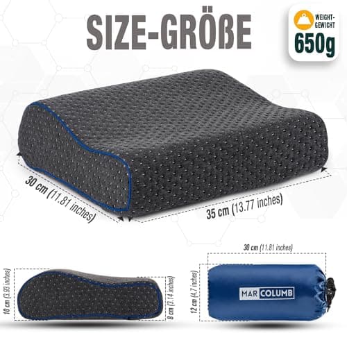 Marcolumb Travel & Camping Comfortable Memory Foam Pillow – Easy to Carry Portable Bag – Temperature Regulating Pillow Case - Perfect for Travelling (Grey Contour) — view 3