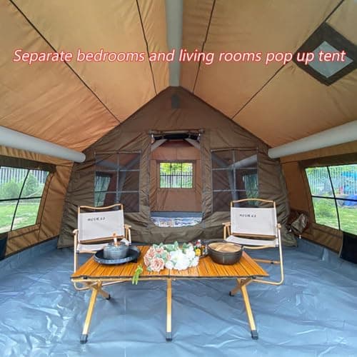 4 Season Air Tent Glamping Tent with Separate Living and Sleeping Area,Waterproof Pop-Up Tent with Pump and Stove Jack Hole,8-10 Person Camping Tent (Green_17.2sq m) — view 2