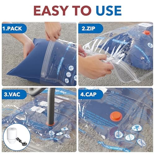 24 Pack Vacuum Storage Bags with Electric Air Pump,5 jumbo, 5 large, 5 midium, 5 small and 4 roll bags, Airtight Compression Bags for Clothes, Pillows, Comforters, Blankets, Bedding — view 4