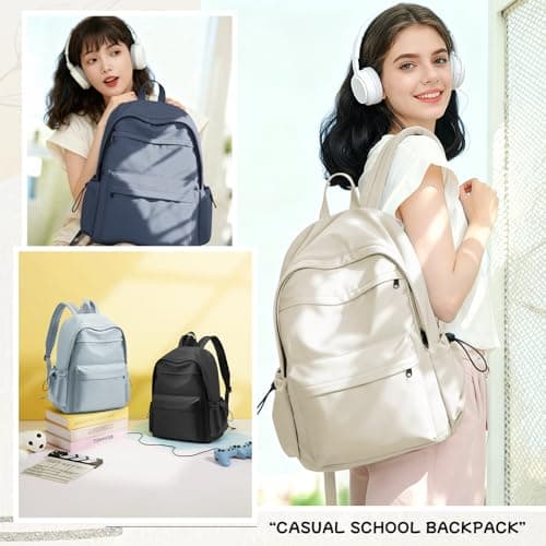 HYC00 School Backpack Womens, Unisex Casual Daypack High Secondary School Bags for Teenage Girls Water Resistant Laptop Backpack Travel College Rucksack Backpacks for Women Men Schoolbag, K3-Beige — view 2