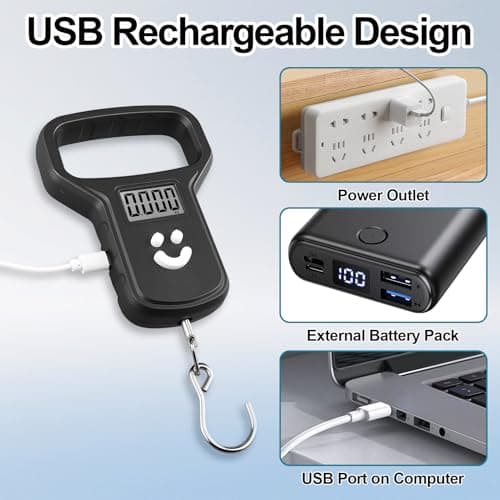 Digital Luggage Scale, Portable Suitcase Weighing Scales for Travel, 110lb/50kg Capacity with Backlit LCD Display, Essential Baggage Weight Scale for Air Flyers and Outdoor Enthusiasts (Rechargeable) — view 4