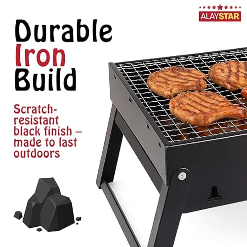 ALAYSTAR Portable Folding Charcoal BBQ Grill for Camping, Picnics, Garden & Outdoor Parties Compact Tabletop Design, Durable Iron Construction, Easy Setup & Travel-Friendly Tabletop Barbecue — view 6