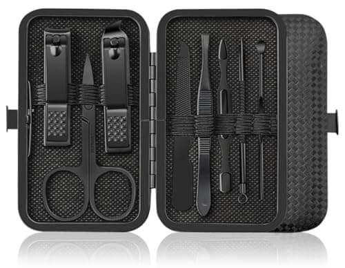 Stainless Steel Manicure and Grooming Kit with Case, Black Nail Clippers, Scissors, Tweezers, File and Cleaning Tools, Portable Travel Nail Care Set for Men and Women, Home and On-the-Go Use — view 2