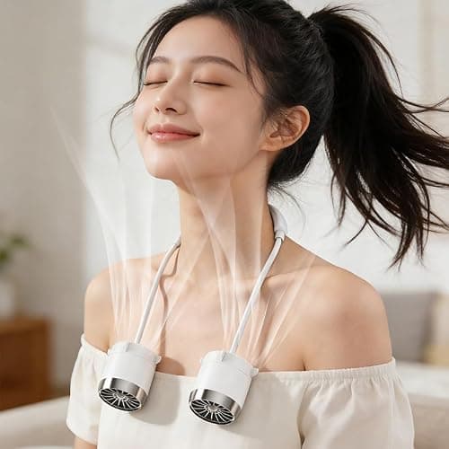 dididudi Portable Neck Fan USB Rechargeable Wearable Fan Lightweight Mini Neck Fan, Low Noise Cooling Fan for Outdoor, Travel, Home, Office, Summer