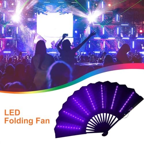 Light Up Rav-e Fan, Folding Handheld Fa-n, Light U-p Hand F-an, Led Handhe-ld, Portable With Light, L-ight Up Festival Folding, Travel Multipurpose Handheld Fa-n, Carnival Accessories — view 6