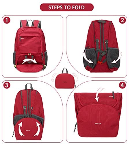 MRPLUM 30L Rucksack Foldable Ultralight Packable Backpack,Red — view 3