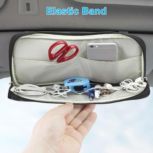 Linkstyle Car Sun Visor Organizer, Auto Interior Leather Storage Pocket Pouch, Sunglasses Holder for Car, Bag for Card License Registration Pen — view 4