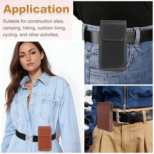 PATIKIL Phone Holder Belt Case, 6.7 Inch PU Leather Pouch Men's Waist Bell Clip Cases with Belt Clip for Universal Mobile Phone Outdoor Sport Travel, Black — view 6