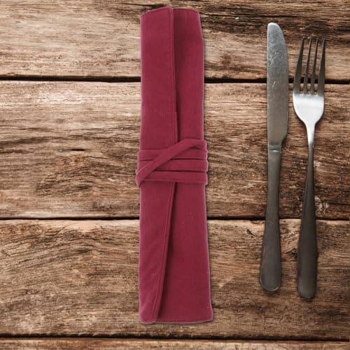 Generic Cutlery Storage Bag Portable Kitchen Utensil Wrap Lightweight Linen Knife Roll Case for Outdoor Camping Hiking 9.8X8.7X0.3 Inches Random Color — view 6