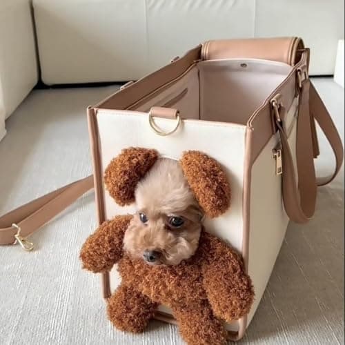 Dog Carrier Bag, Teddy Bear Dog Carrier Bag for Small Dogs And Cats, 2 In 1 Multifunctional Pet Carrier Handbag with Plush and Furry Ears, Portable Convenient Travel Tote Bag for Walks and Errands，S — view 5