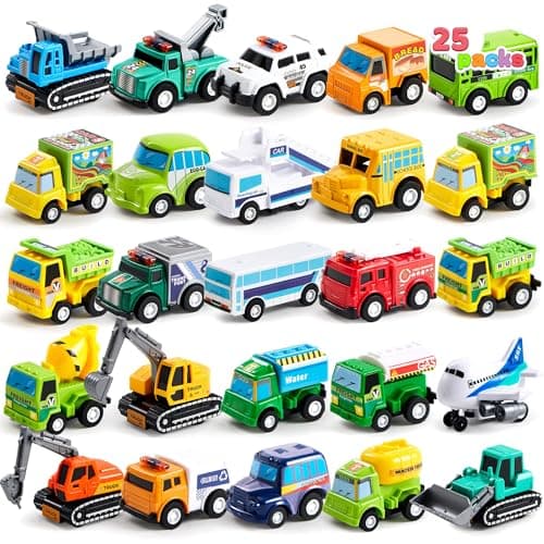 JOYIN 25 Piece Pull Back City Cars and Trucks, Toy Cars Gifts for Birthday