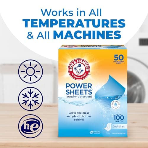 Arm and Hammer Power Laundry Detergent, Fresh Linen Laundry Sheets 50ct, up to 100 Small Loads, Ultraconcentrated Washing Detergent for deep clean, Laundry Detergent for Washing Machine — view 6