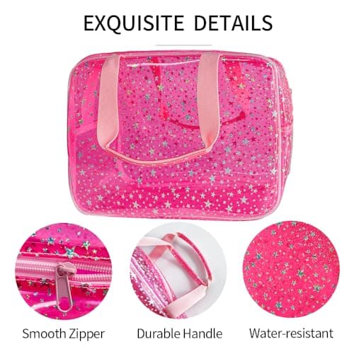 TotePrint Clear Star Print Cosmetic Bag, PVC Waterproof Travel Makeup Pouch,Large Clear Travel Toiletry Bag,30 x 13 x 21.6 cm(Pink) — view 4