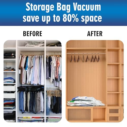 STORAGE MASTER Space Saver Bags for Travel and Home Reusable Vacuum Storage Bags Save 80% More Storage Space Work with Vacuum Cleaner (9 Combo, No Pump Included) — view 6
