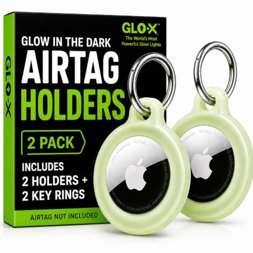 GLO-X Glow Holders for Apple Air Tags. Find Keys, Pets, Luggage Quickly in Dark. Glows 12+ Hours. Solar Powered. Green
