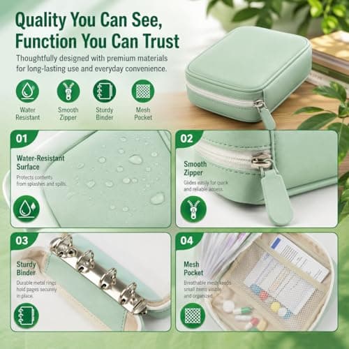 Waterproof Pill Pouch Set, Waterproof Pill Organizer Set with 14 Color-Pill Pouches, Portable Reusable Binder Design Zippered Pill Storage with 14 Color-Pill Pouches for Travel (White) — view 5