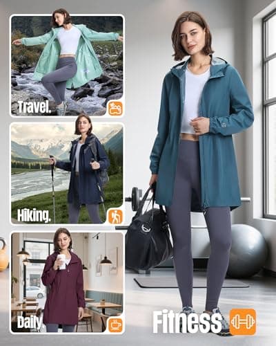 Outdoor Ventures Women's Waterproof Rain Jacket Packable Long Rain Coat — view 5