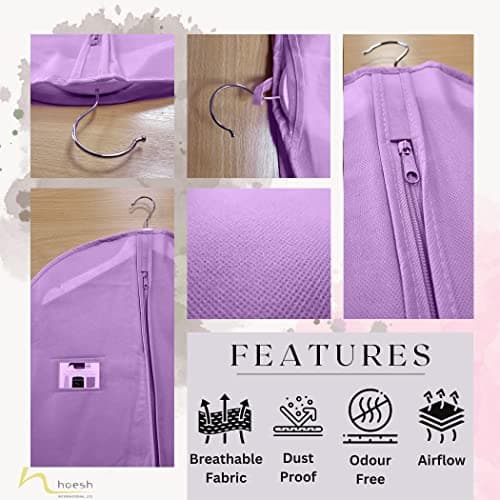 HOESH UK Women 60 & 72 Inches Breathable Bridesmaids Long Zip Wedding Dress Prom Gown Cover Garment Bags (Lilac, 24 x 60 inches) — view 3
