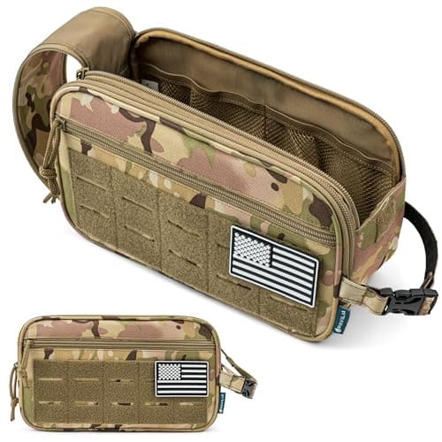 PAVILIA Tactical Toiletry Bag for Men, Water Resistant Molle Military Dopp, Camo, L, Military