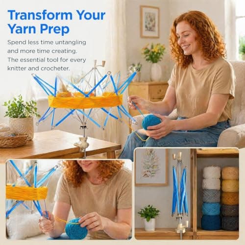 VETOLAKA 440 x 64 x 52 mm Wool Reel Umbrella Shape, Blue Compact Yarn Winder Reel, Prevents Tangling and Keeps Tidy, Low Noise Stainless Steel, for Knitting Enthusiasts Finishing Wool, Yarn — view 6