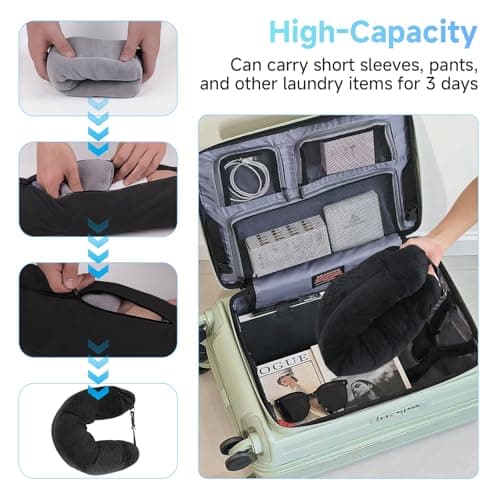 AHRLIC Soft Stuffable Neck Pillow for Travel Multifunctional U-Shaped Cushion Fillable with Clothes for Extra Luggage Space, Adjustable Strap for Airplane, Camping, Train, Hiking (Black) — view 4