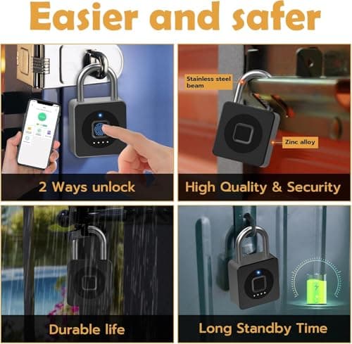 Anweller Fingerprint Padlock with APP, Steel Cable Keyless Biometric Smart Padlock,Gym Locker Padlocks Waterproof for Gym, Locker, Helmet, Gate, Fence, Luggage — view 5
