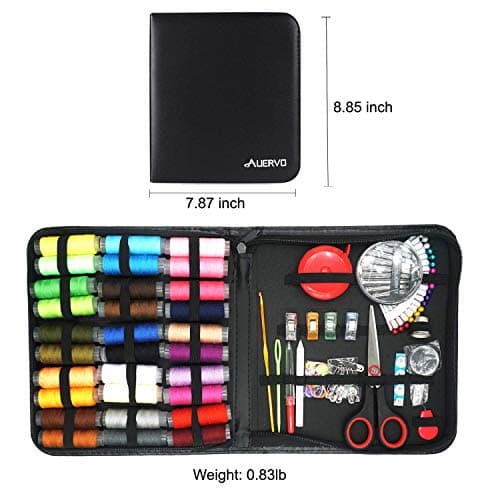 Sewing Kit,AUERVO 116 Premium Sewing Supplies with PU Case, 30 XL Thread Spools,Mini Sewing Kits for DIY, Beginners,Emergency,Kids,Summer Campers, Travel and Home, with Scissors,Thimble,Thread,Needle — view 6