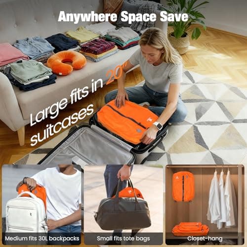 ESCRODOI 3-Size Set Vacuum Bags for Travel with Pump,Reusable,Orange — view 6