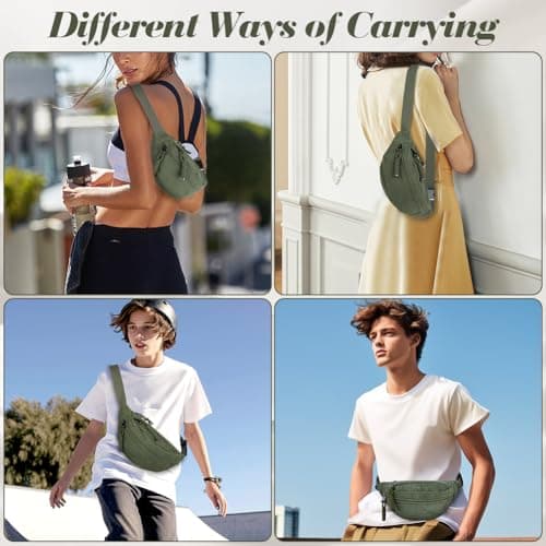 Aucuu Corduroy Waist Bag, Corduroy Bumbag, Women's Shoulder Bag, Belt Bags, Fashion Sports Chest Bags with Adjustable Shoulder Straps, Waist Pack for Daily Use, Outdoor Sports, Hiking, Travel（Green） — view 5
