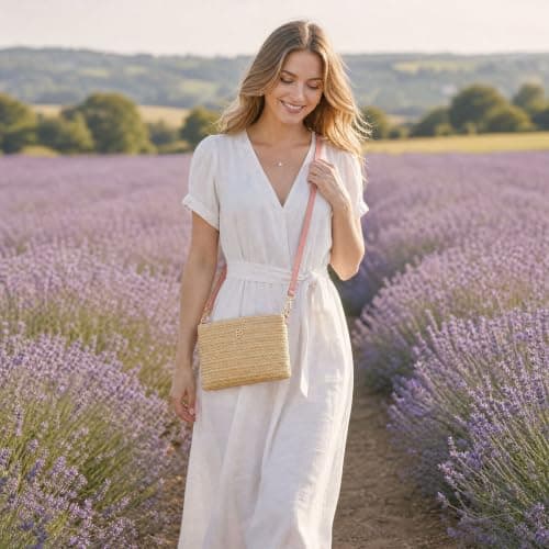 KIPTVO Straw Crossbody Bag for Women, Woven Small Beach Purse with Adjustable Strap, Summer Handmade Zipper Shoulder Bag for Holiday Travel, Bohemian Beige Casual Tote for Vacation Daily Use — view 3