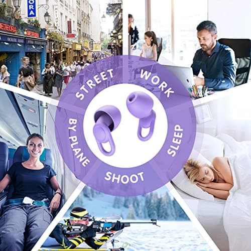 Silicone Ear Plugs for Noise Reduction - Reusable Soft Comfortable Earplugs for Sleeping,Noise Sensitivity & Flights -16 Ear Tips in XS/S/M/L, with 2 Travel Boxes - 33dB Noise Cancelling (Purple) — view 6