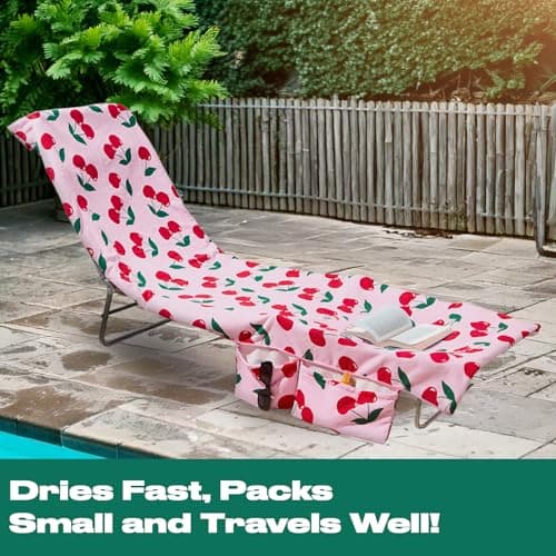 Brentfords Beach Towel in a Bag, Soft Quick-Dry Absorbent Fabric Lightweight Easy Storage Cherry Large Beach Towel with Pockets For Travel Poolside Beach Days, Pink - 215 x 75cm — view 3