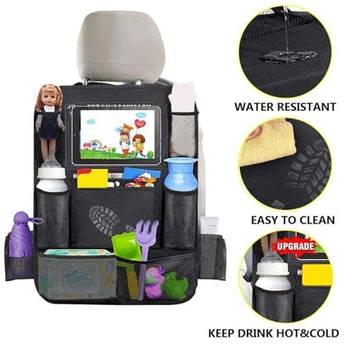 19x24 Inch Waterproof Car Backseat Organizer with Tablet Holder & Mesh Storage Bag, Fastening Straps Car Caddy for Kids, Travel, Road Trip Essentials — view 5