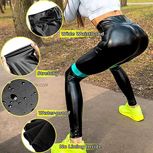 RIOJOY Faux Leather Leggings for Women Wet Look Full Length High Waist Leather Trousers — view 6