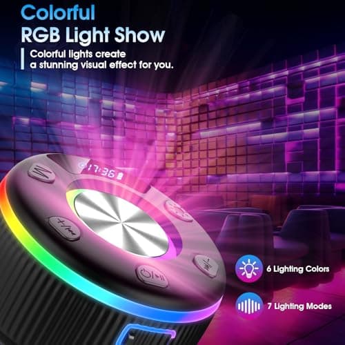 Bluetooth Shower Speaker, 2026 Portable wireless speakers with Led Light, IP7 Waterproof with Suction Cup, 8H Playtime, Stereo Bass, Time Display RGB Lights, Bulit-in Mic, Speaker for Bathroom, Travel — view 3