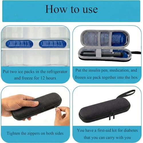 Insulin Cooler Travel Case with 2 Ice Packs Insulin Cool Bag Small Diabetes Bag Cool Box for Diabetic Utensils Pen Cold, Insulated Medication Bag Diabetic Cooler Medicine Spray Pen Syringe Case Travel — view 6